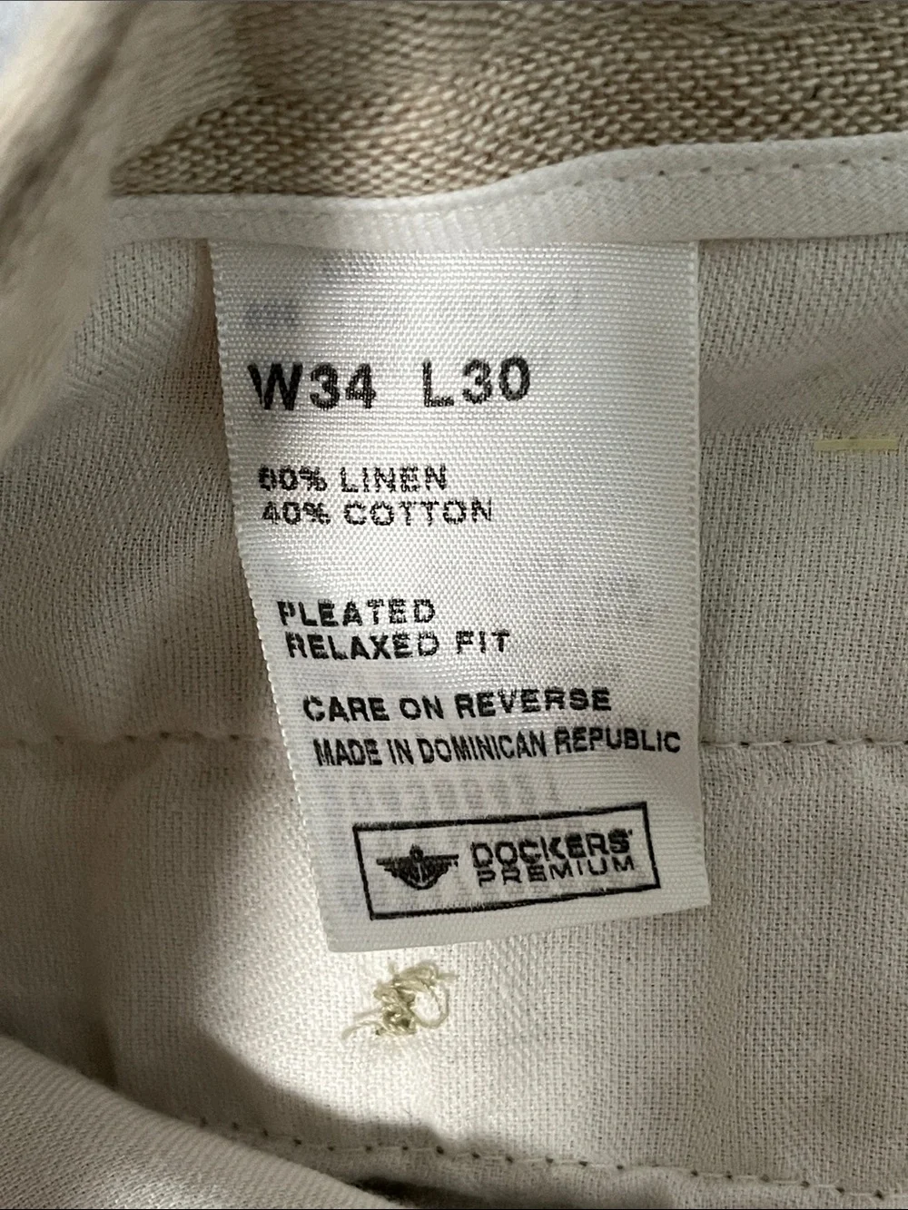 Dockers Irish Linen Pants Mens 34 Relaxed Pleated Cuffed